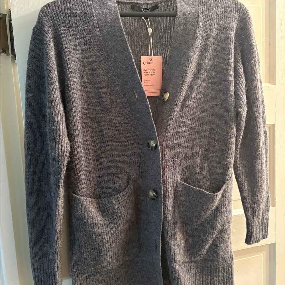 QUINCE Heather Gray Knit Wool + Alpaca Cardigan NWT ✨